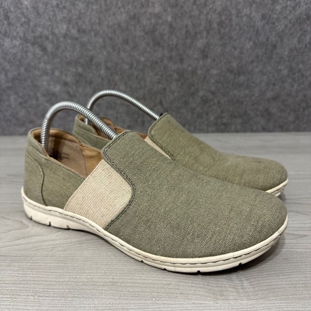 B.O.C. Born Seaham Comfort Slip On Shoes Womens Size 11 Green Canvas Loafers Boc